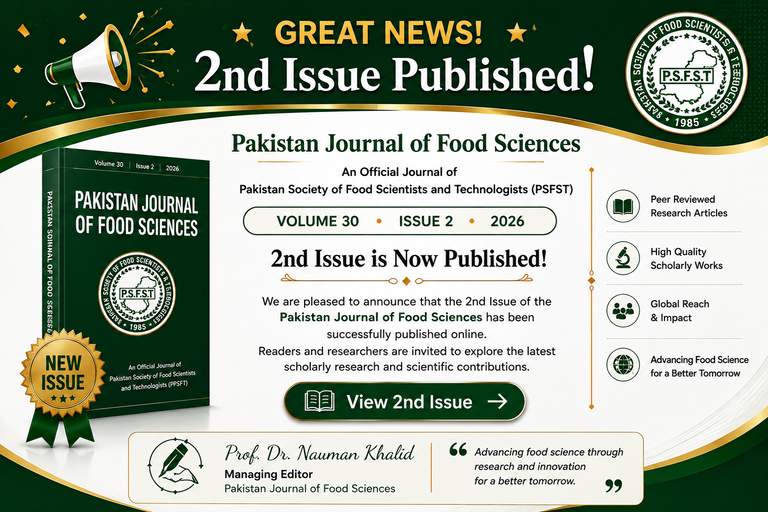 Pakistan Journal of Food Sciences - 2nd Issue Published